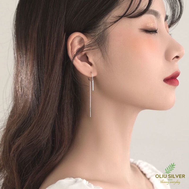 Bông Tai Bạc S925 Bling Bar Dạng Thanh Sợi Thả Dễ Thương | Khuyên Tai Nữ Trang Sức Bạc Thời Trang