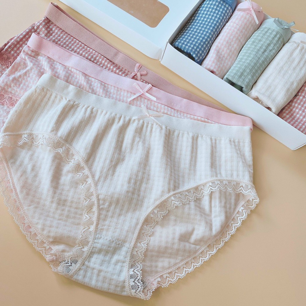 Quần Lót Cotton Họa Tiết Caro Nơ Xinh - Dễ Thương Min Underwear 16087 (Freesize 45 - 58kg) | BigBuy360 - bigbuy360.vn