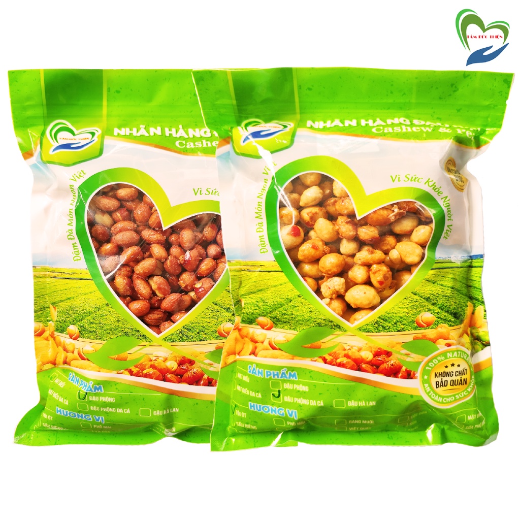 Combo 1KG Đậu Phộng 2 Vị: Rang Muối và Da Cá Rang Tỏi Ớt Tâm Đức Thiện 2 x Túi 500GR