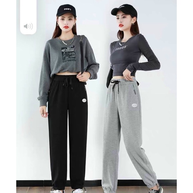 Quần thể thao nữ ống rộng chất vải nỉ tổ ong bo ống gấu dáng Jogger suông dài- Quần nữ mùa đông cá tính mặc đi ngủ ở nhà