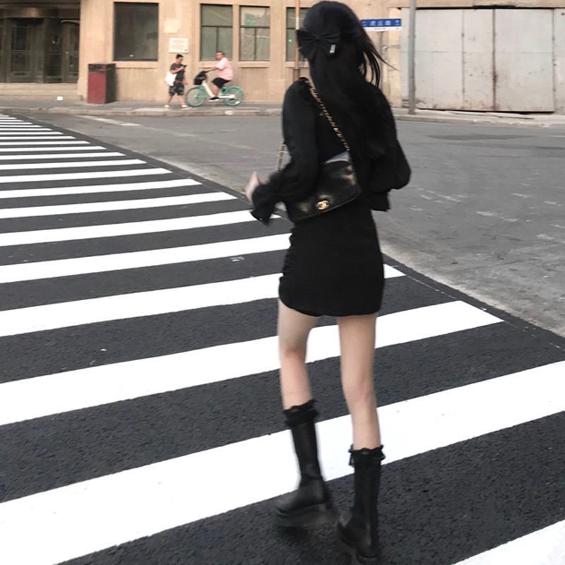 Đầm ôm tay dài cổ vuông thiết kế dây rút xinh xắn thời trang phong cách Hàn Quốc | BigBuy360 - bigbuy360.vn