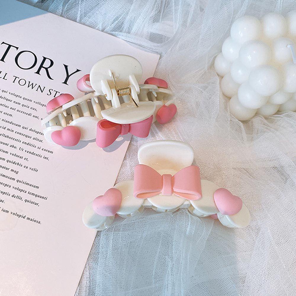 Kẹp Tóc Càng Cua Đính Nơ Trái Tim Bằng Acrylic Màu Hồng Xinh Xắn WMES15H Cho Nữ