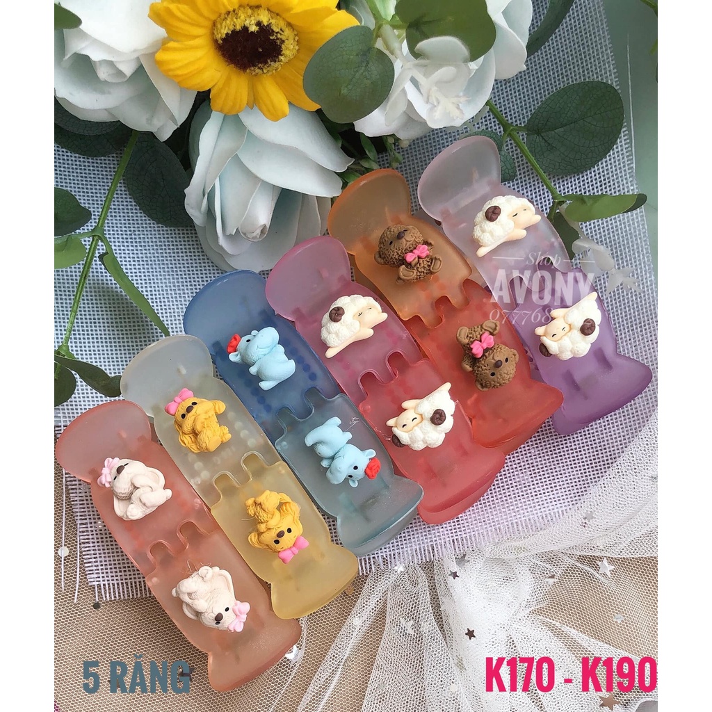[Đẹp] kẹp tóc - bấu tóc càng cua nhựa (nhám màu, trong) cao cấp đính icon cừu, chó quý tộc, gấu
