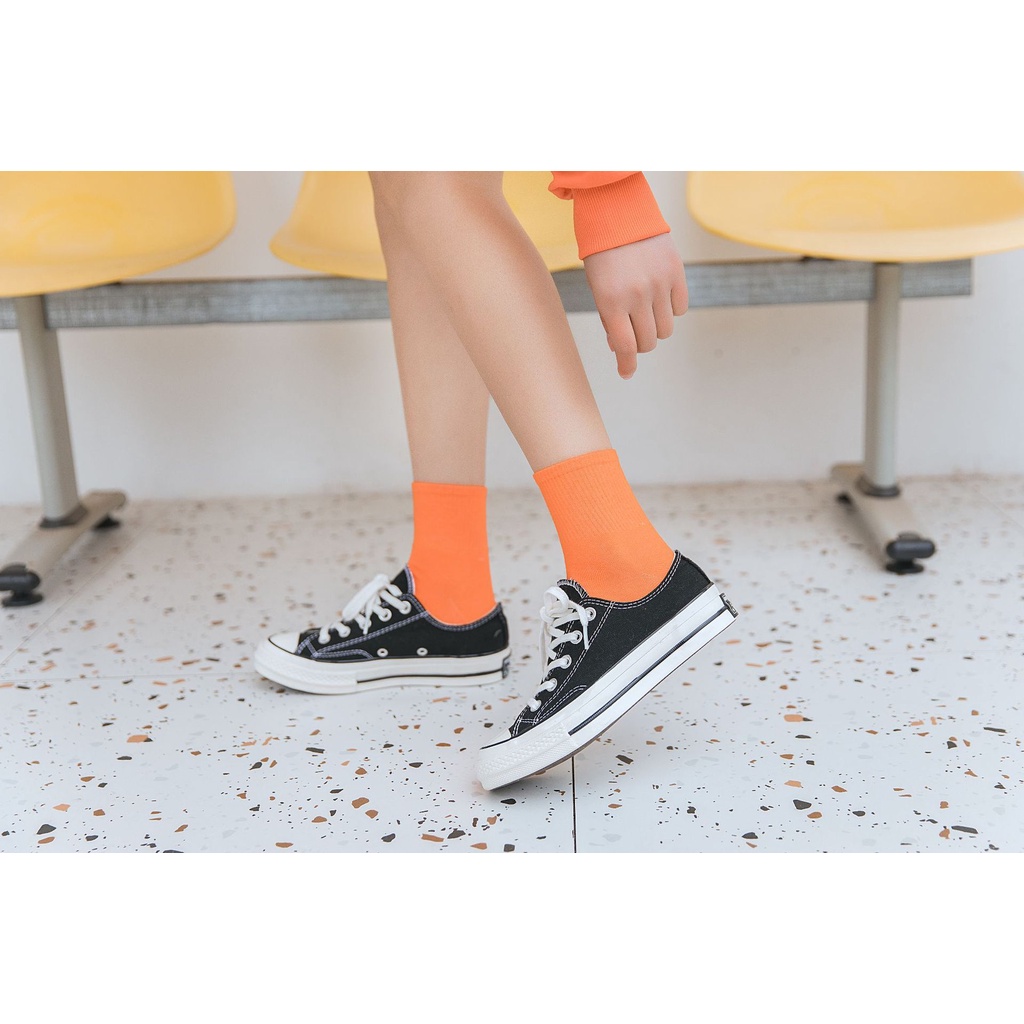 Vớ trơn màu cổ trung basic