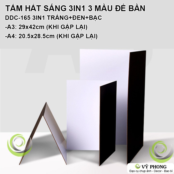 TẤM BÌA HẮT SÁNG 3IN1 ĐỂ BÀN TRẮNG / ĐEN / BẠC TRANG TRÍ ĐẠO CỤ CHỤP ẢNH SẢN PHẨM INS DDC-165