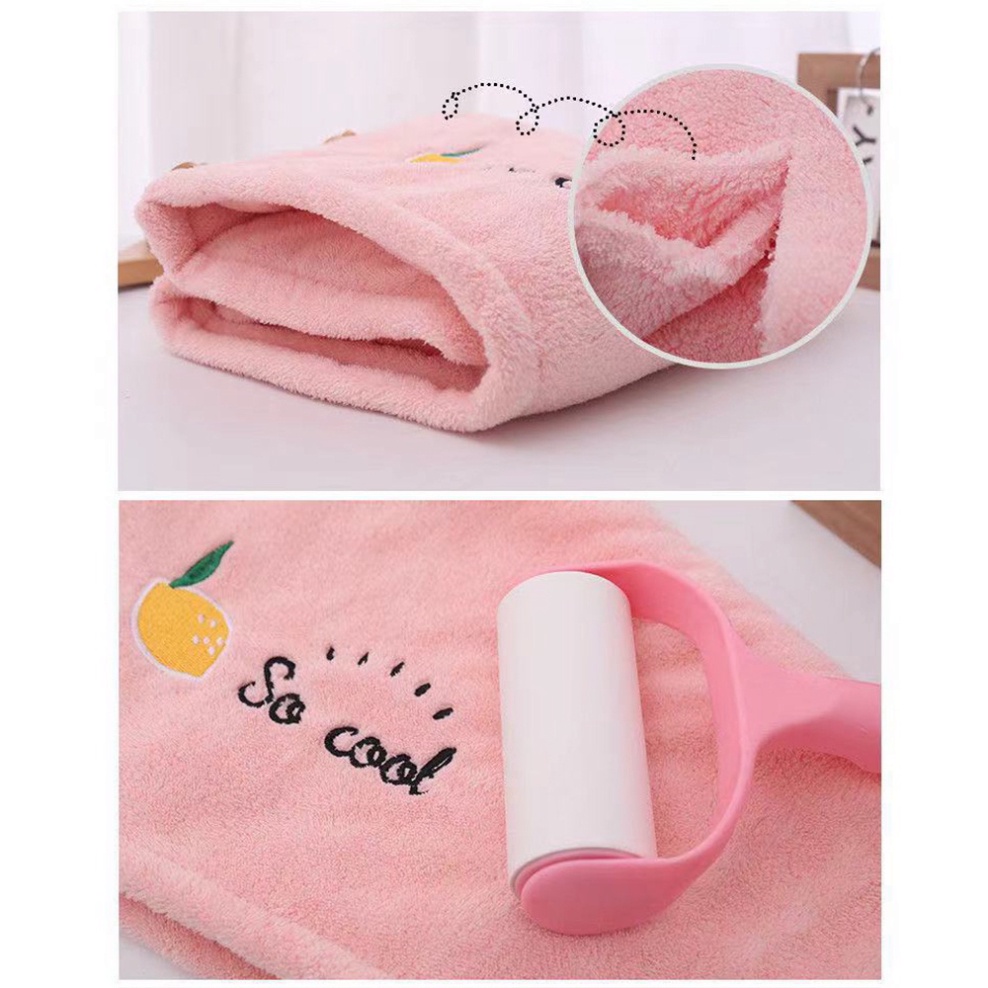 Khăn quấn tóc nhanh khô cotton 2 lớp☘️FREESHIP☘️Mũ Nhung San Hô Trùm Đầu Thấm Hút Tốt Nhanh Khô Đính Nút Hình Gấu