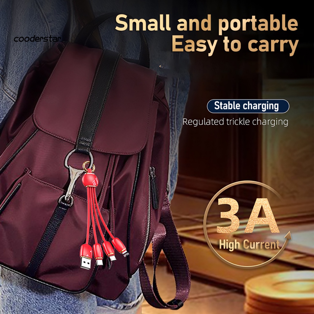 Dây Cáp Sạc Dữ Liệu Micro USB / Type-C / 8Pin Đa Năng Có Móc Khóa Tiện Dụng