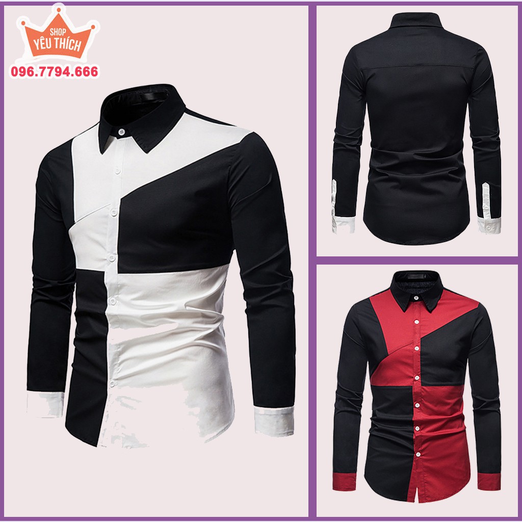 Áo sơ mi, Áo sơ mi nam phối 2 màu đặc sắc lịch lãm, tạo sự hấp dẫn, nổi bật cho đấng mày râu. H36
