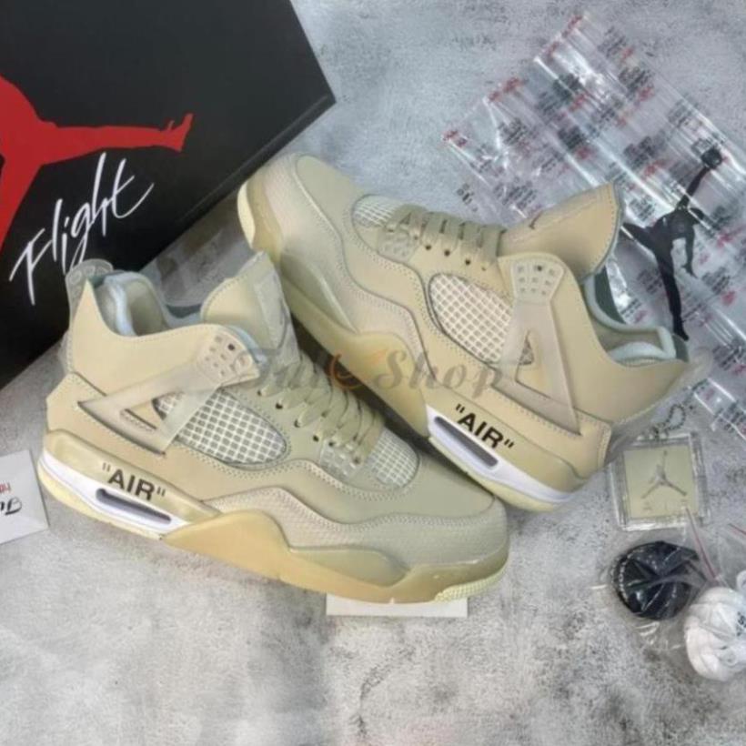 Giày air jordan 4 retro off white kem , Giày sneaker JD4 màu kem siêu hot mới nhất