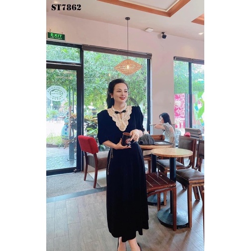 ÁO NHUNG PHỐI CỔ BÈO NGỌC