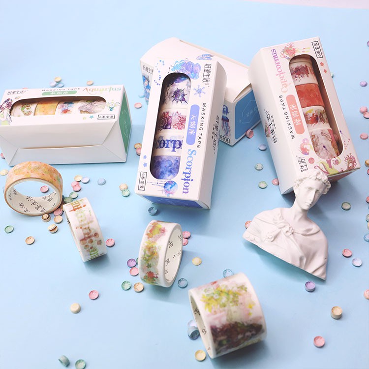 Set 6 Cuộn Washi Tape Cung Hoàng Đạo Băng Dính Trang Trí Scrapbook, Planner