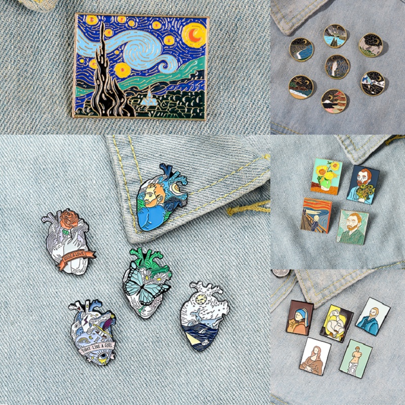 Ghim Cài Áo Hình Tranh Sơn Dầu Van Gogh 32 Phong Cách Làm Quà Tặng Cho Bạn Bè