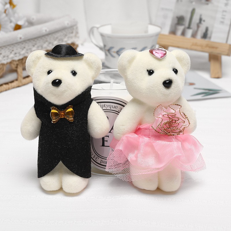 [New Products] 12cm Lovers Bear Cartoon Bouquet Plush Toys Foam Doll Flower Shop Wedding Car Decorations