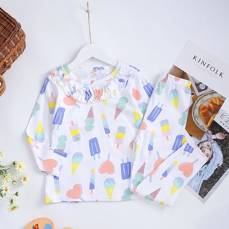 Đồ bộ tay dài bé gái❤️bộ bé gái size đại, cổ phối bèo cổ dễ thương 18-40kg J344