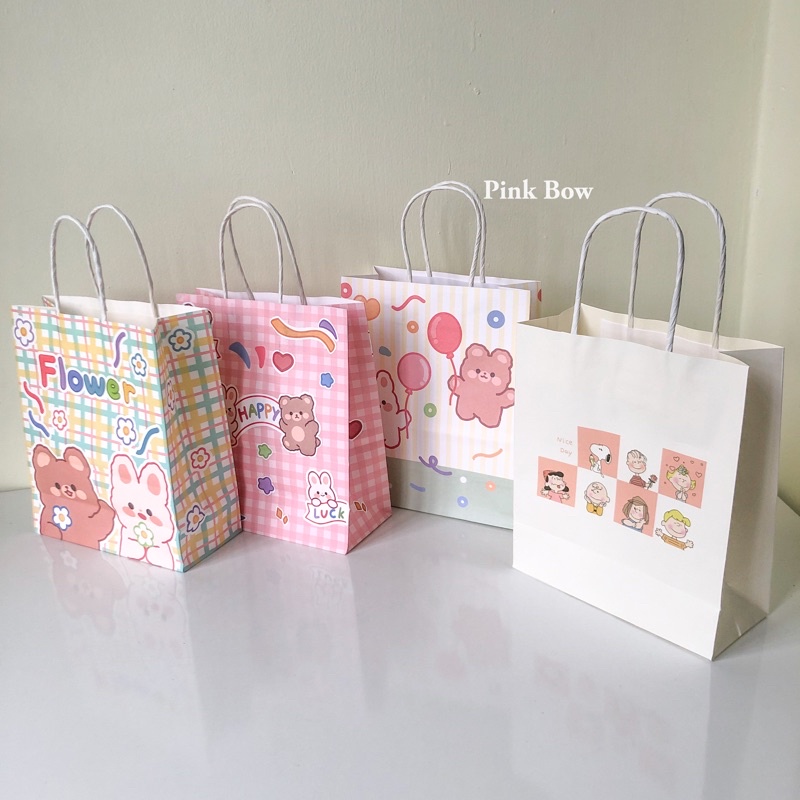 Túi giấy hình con THỎ/GẤU/CARO 27cm 21cm 14cm 11cm 8cm màu HỒNG/ĐỎ/XANH/TÍM