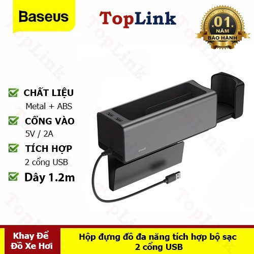 Hộp Để Đồ Ô Tô Baseus Deluxe Metal Tích Hợp Bộ Sạc 2 Cổng USB Khay Gắn Khe Ghế Chất Liệu Hợp Kim - TopLink