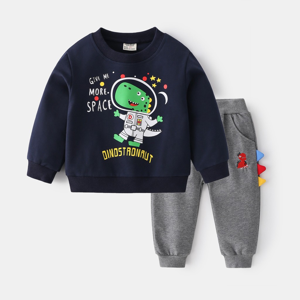 Bộ quần áo nỉ dài tay bé trai WELLKIDS đồ bộ thu đông da cá cho bé