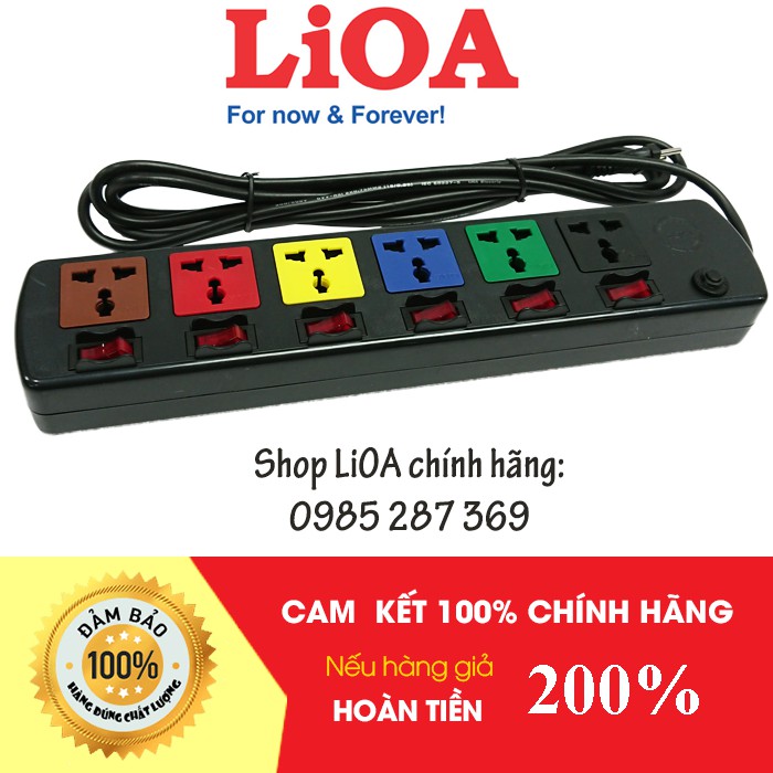 Ổ Cắm Điện LIOA, 6 Lỗ 6 Công Tắc, ~2000W, Dây Dài 3m, Mã:6DOF32N