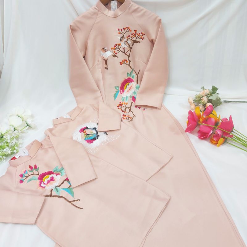 🥰 Siêu phẩm sét áo dài gia đình cách tân  tapta thêu hoa cao cấp đẹp sang chảnh hàng thiết kế. áo dài cao cấp giá rẻ