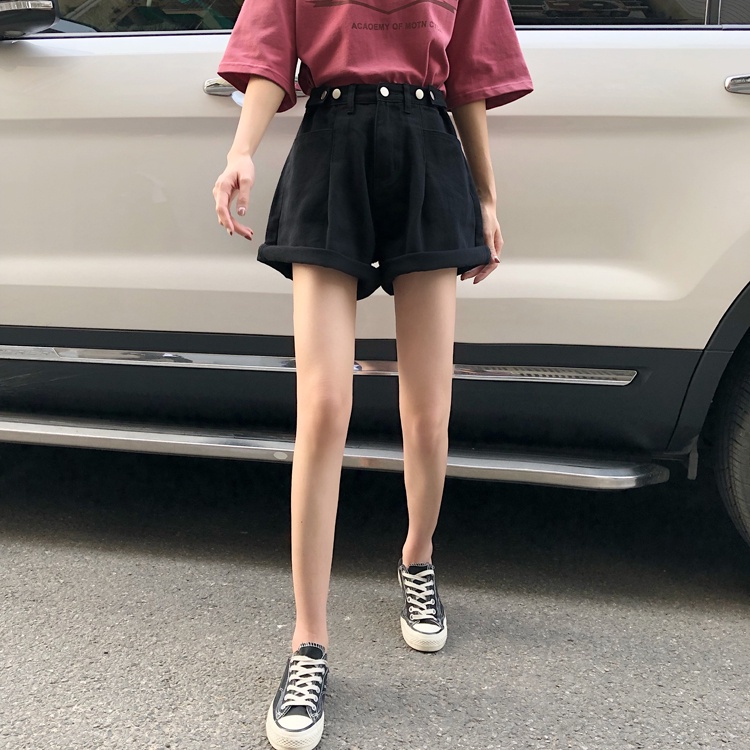 Quần ngắn lưng cao ống rộng màu trơn thời trang Hàn Quốc sành điệu cho nữ
