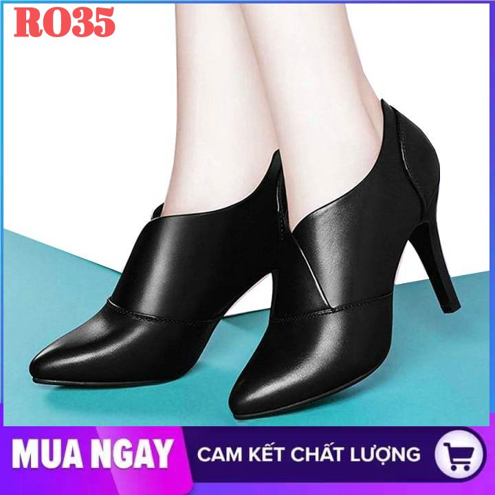 Giày boot nữ cổ thấp đế cao 7cm màu đen thời trang hàng hiệu rosata ro35 | BigBuy360 - bigbuy360.vn