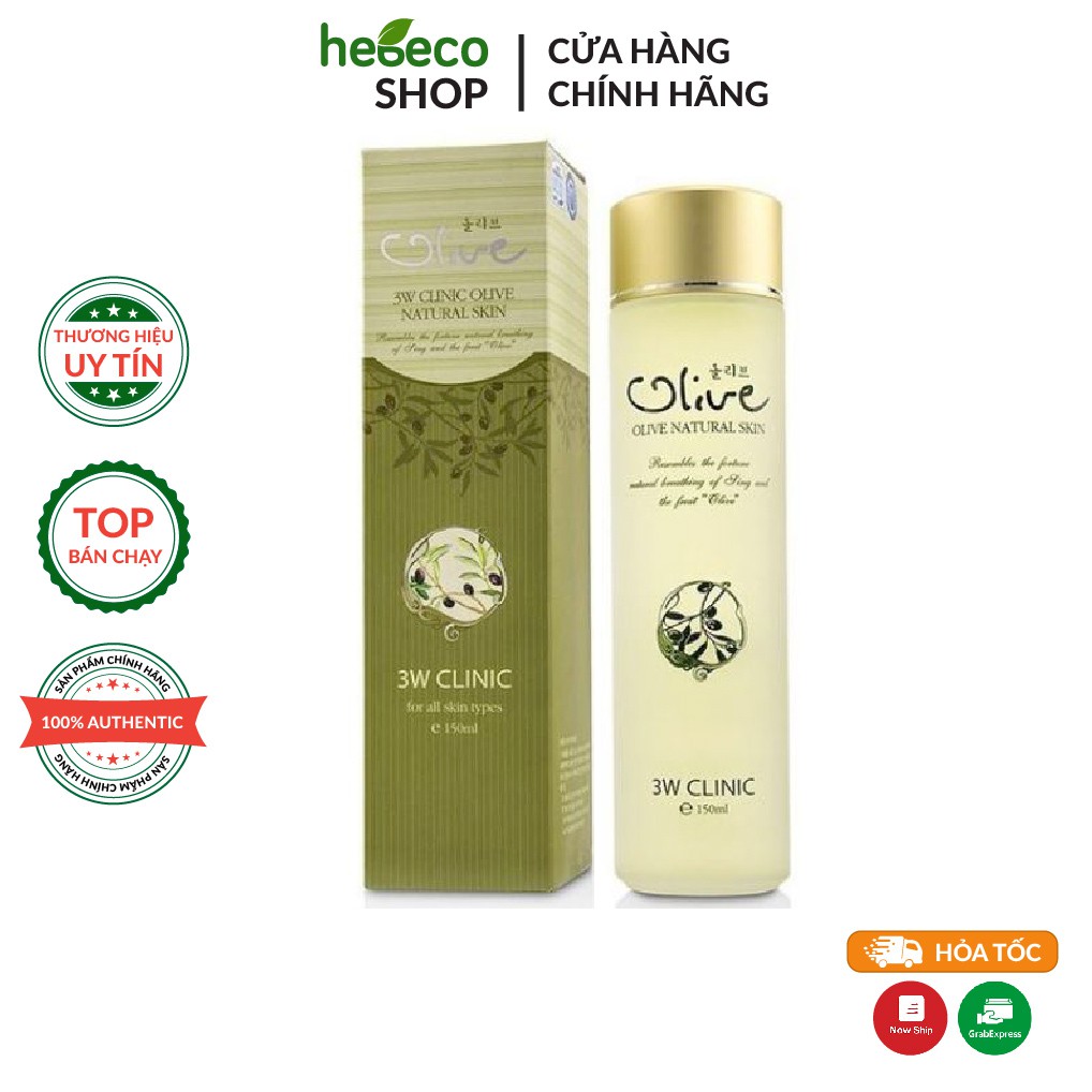 Nước hoa hồng dưỡng trắng, chống lão hóa da tinh chất dầu Olive 3W CLINIC OLIVE NATURAL SKIN 150ml - Hàn Quốc Chính Hãng