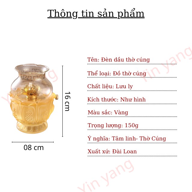 Đèn Dầu Lưu Ly- Đèn Thờ Cúng Để Bàn Thờ- Yinyang Shop