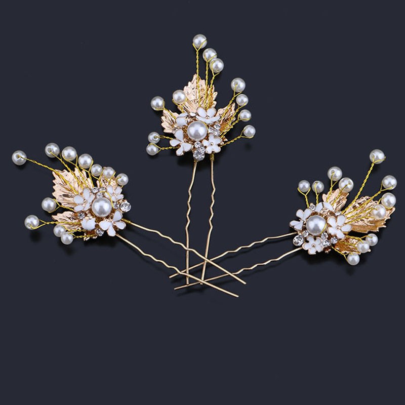 Set 3 trâm cài tóc cô dâu phối ngọc giả thiết kế theo phong cách Trung Hoa truyền thống đẹp mắt