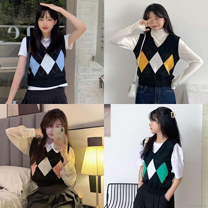 Áo len không tay cổ chữ V phong cách cổ điển thời trang cho nữ