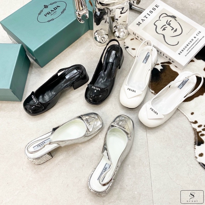 Sandal cao gót pra da gót thấp fullbox