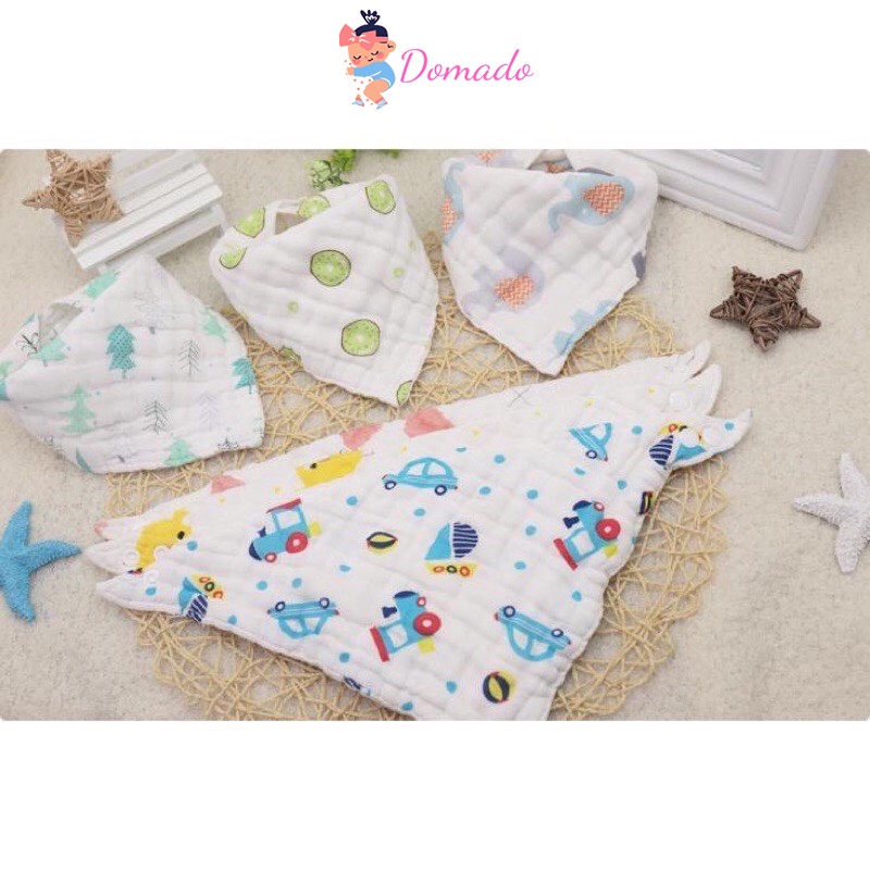Yếm ăn dặm tam giác cho bé vải xô 6 lớp mềm mại có cúc bấm thấm hút tốt siêu xinh nhiều màu đẹp DOMADO PK03