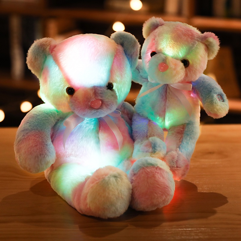 AIXINI ✨30/50CM Rainbow Creative Light Up LED Teddy Bear Stuffed Animals Plush Toy Colorful Glowing Christmas Gift for Kids Pillow