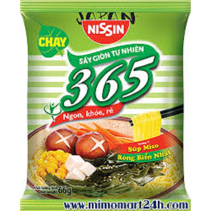 Thùng 30 Gói Mì Không Chiên Chay Nissin 365 - Hương Vị Súp Miso Rong Biển Nhật Bản -66g/Gói