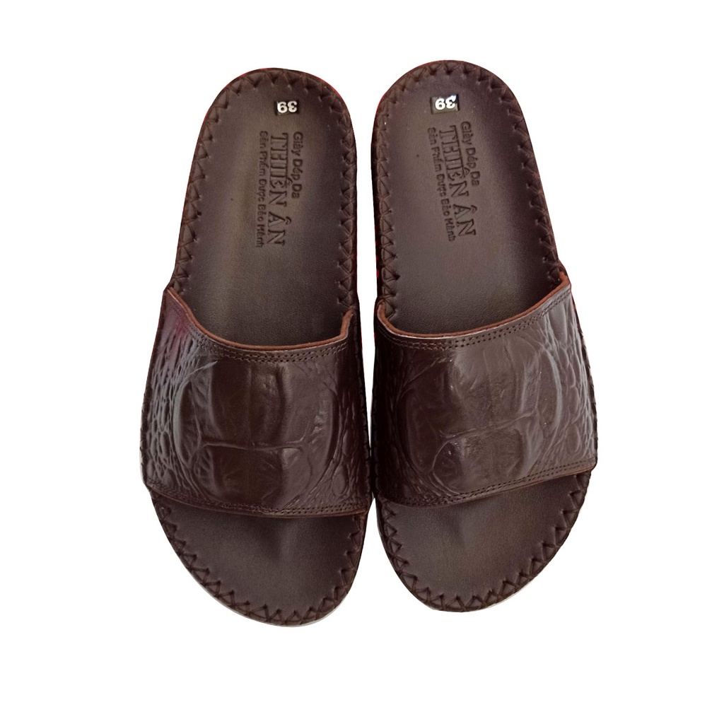 Dép da nam quai ngang da bò cao cấp D89 màu nâu thiết kế sang trọng thời trang đẳng cấp