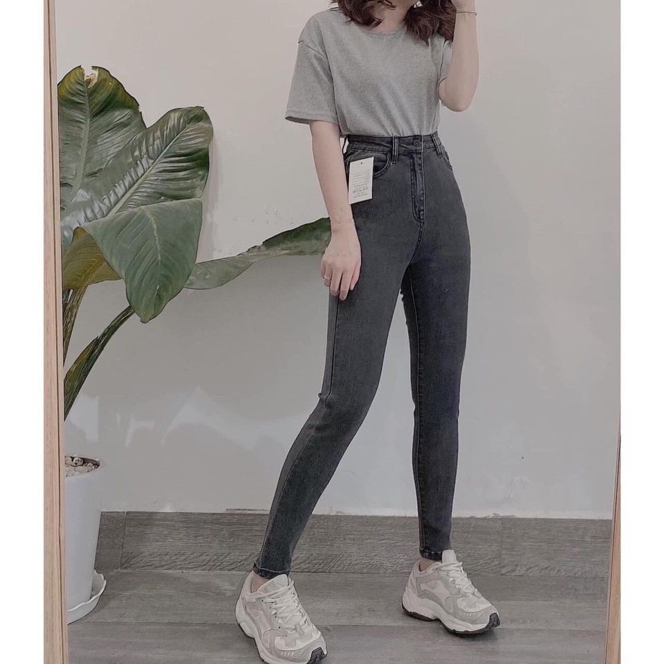 Quần skinny khói cạp cao 💖FREESHIP💖 Quần jeans nữ ôm giãn 1 khuy hack dáng AD25 - Anhduong.store