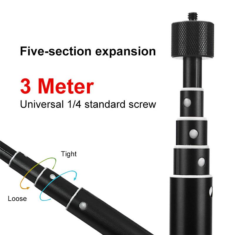 Gậy Tự Sướng Nối Dài 3M Bằng Nhôm Cho Insta360 one X Cho Máy Ảnh DJI OSMO Action 2 / Gopro Hero 11 10 9 8 7 6 5