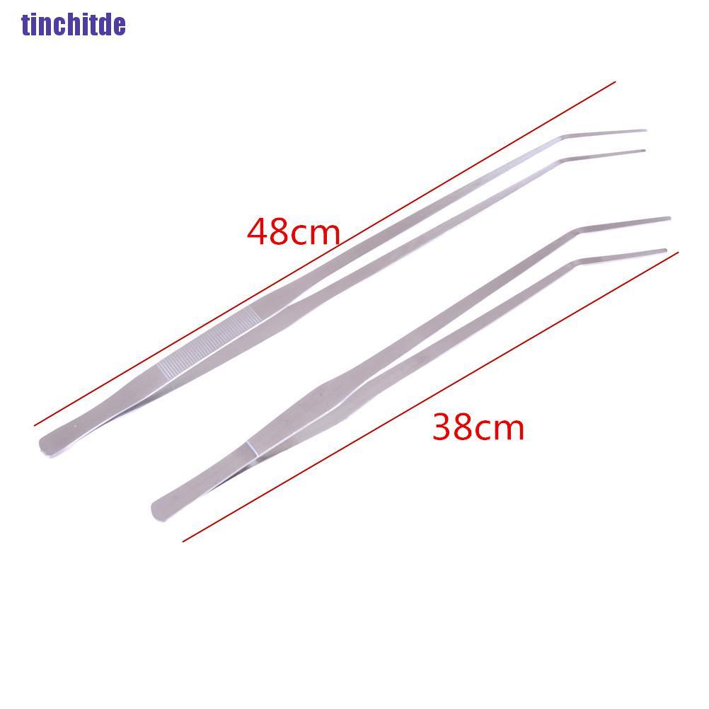 [Tinchitde] 38/48Cm Aquarium Live Tank Curve Plant Long Tongs Stainless Steel Tweezers [Tin]