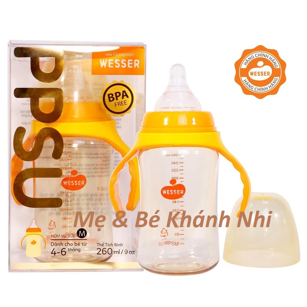 [Mã 267FMCGSALE giảm 8% đơn 500K] Bình Sữa Wesser Cổ Rộng PPSU 260ml  FREESHIP  Bình Sữa Cổ Rộng Wesser PPSU 260ml