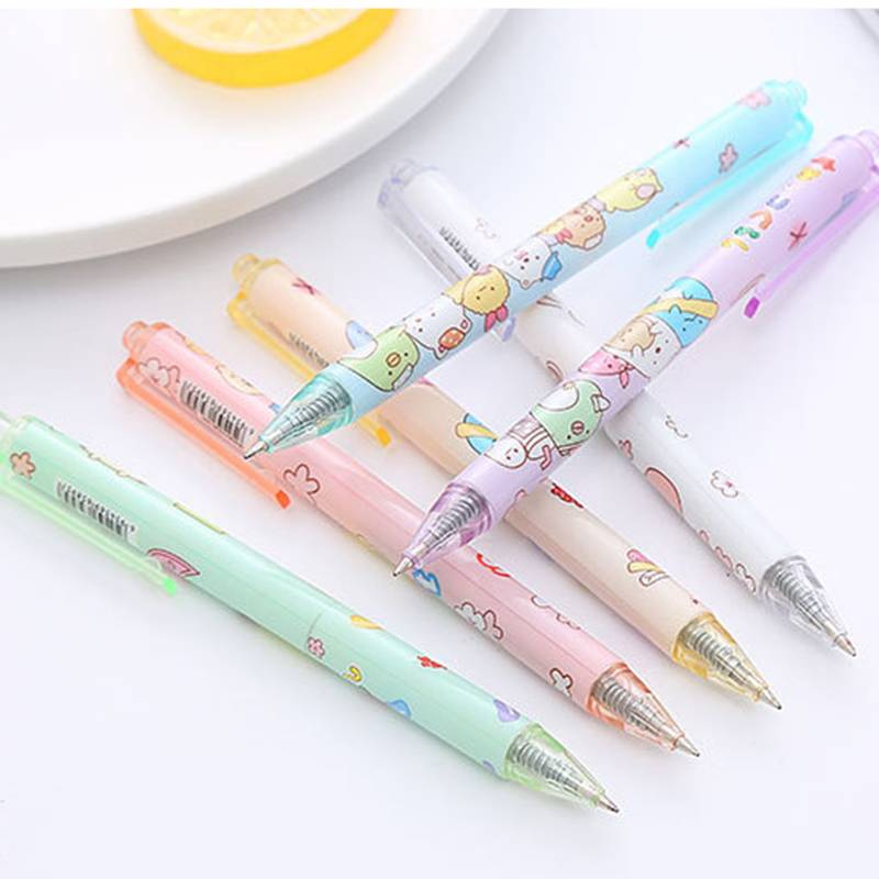 Bút bi bấm xinh xắn 6Pcs/Set San-x SUMIKKO GURASHI Kawaii animal 0.5mm Mechanial Gel Ink Pens Cute Stationery Neutral Pen School Writing Supplies