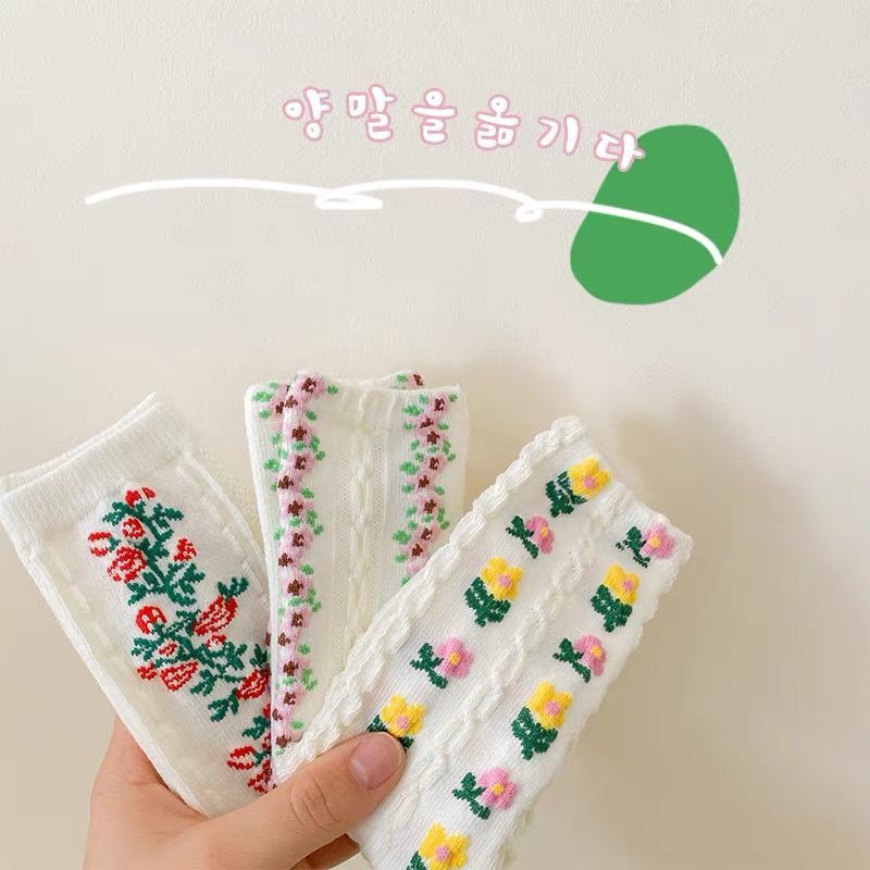 Vớ Cotton Trơn Màu Họa Tiết Hoa Phong Cách Hàn Quốc Thời Trang Thu Đông Dành Cho Bé Gái