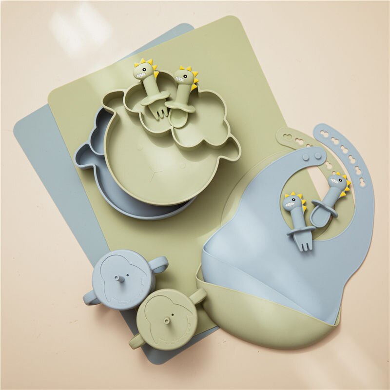 Bộ đồ ăn Mamimamihome silicon không chứa FPA thiết kế kiểu hoạt hình không thấm nước không trơn trượt dành cho trẻ em