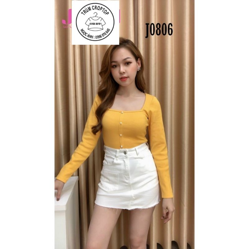 [ Kèm Ảnh Thật ] Áo Croptop Tay Dài , Croptop Cổ Vuông Đính Hạt Form 38-55kg