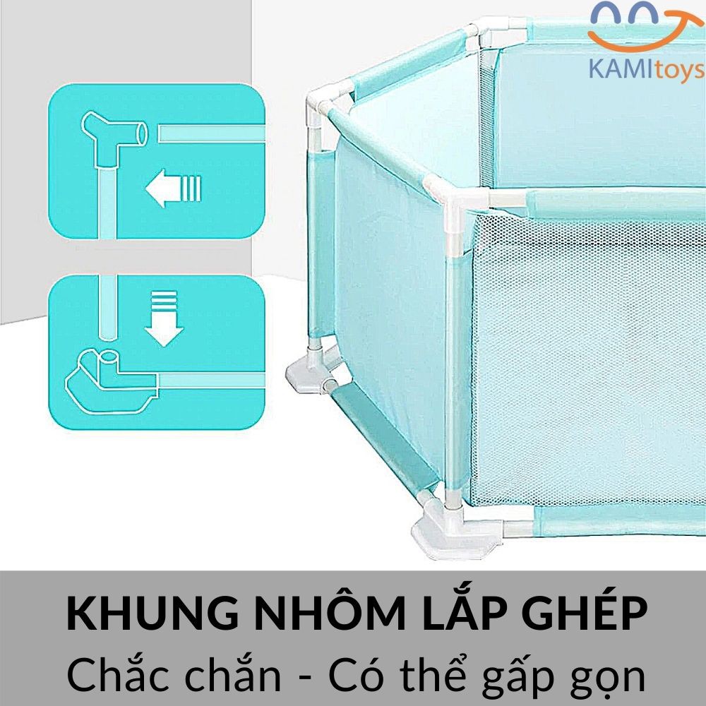 Cũi kiêm Nhà Quây bóng cho bé hàng đẹp có Cửa lưới Loại Vải + Khung lắp chắc chắn mã 50107 Kami