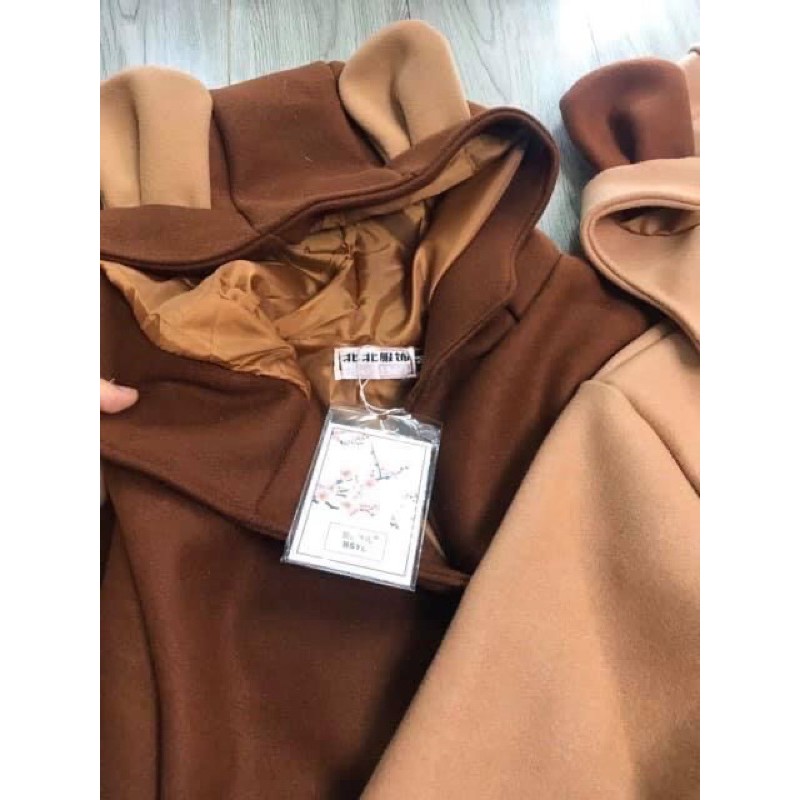 Áo Khoác Dạ Tại Gấu 2 Lớp Siêu Dày Mịn