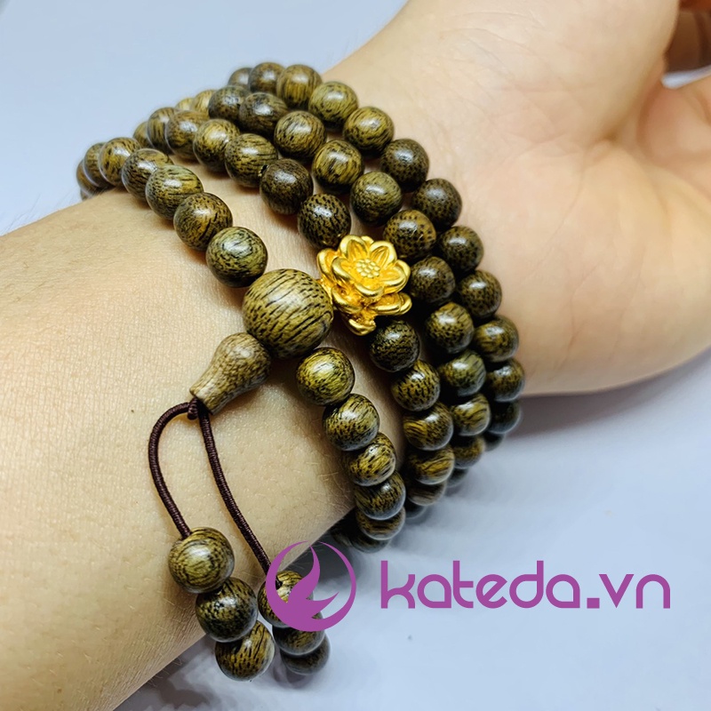 ( Hàng chuẩn ) Vòng trầm tốc mix charm sen bạc S999 mạ vàng ( VGMC )