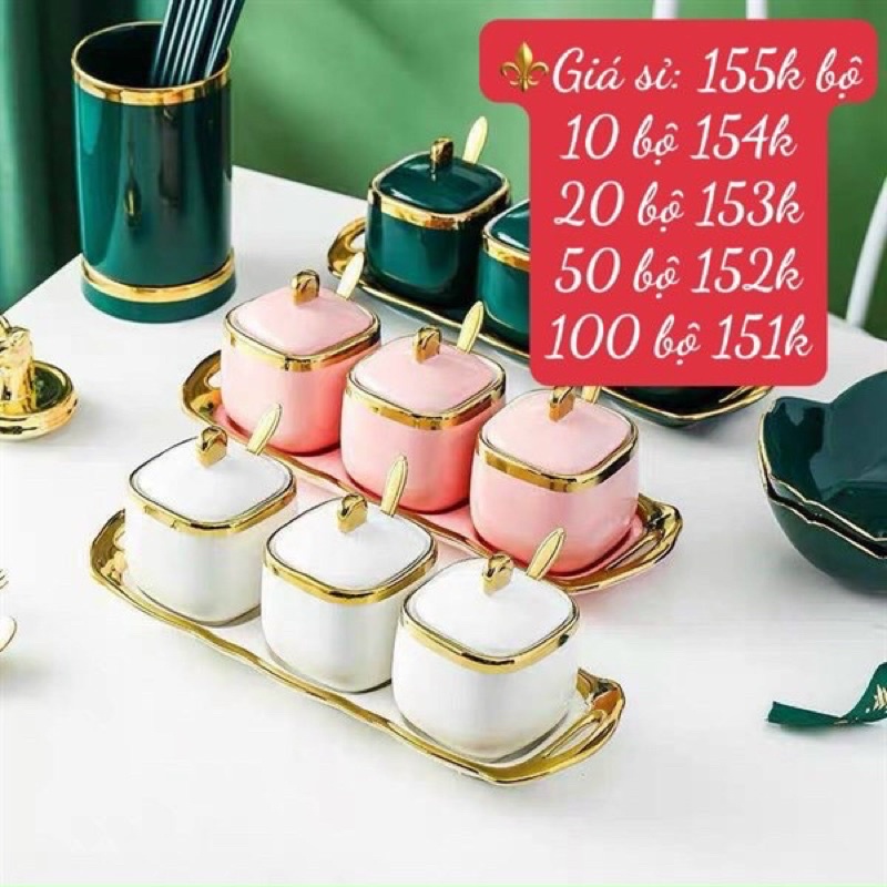 BỘ 3 HỦ GIA VỊ SỨ VIỀN VÀNG CAO CẤP