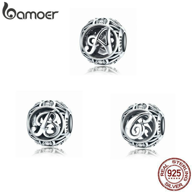 Hạt Charm Bamoer bạc 925 Dùng Làm Đồ Trang Sức Khắc Hình Chữ Cái A- Z SCC738