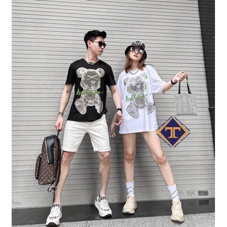 Áo Thun Nam Nữ in hình gấu - Chất thun cotton 4 chiều 2 màu trắng đen