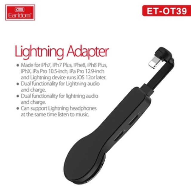 Jack chia cổng Lightning 1 ra 2 - Hãng Earldom BH 6 THÁNG