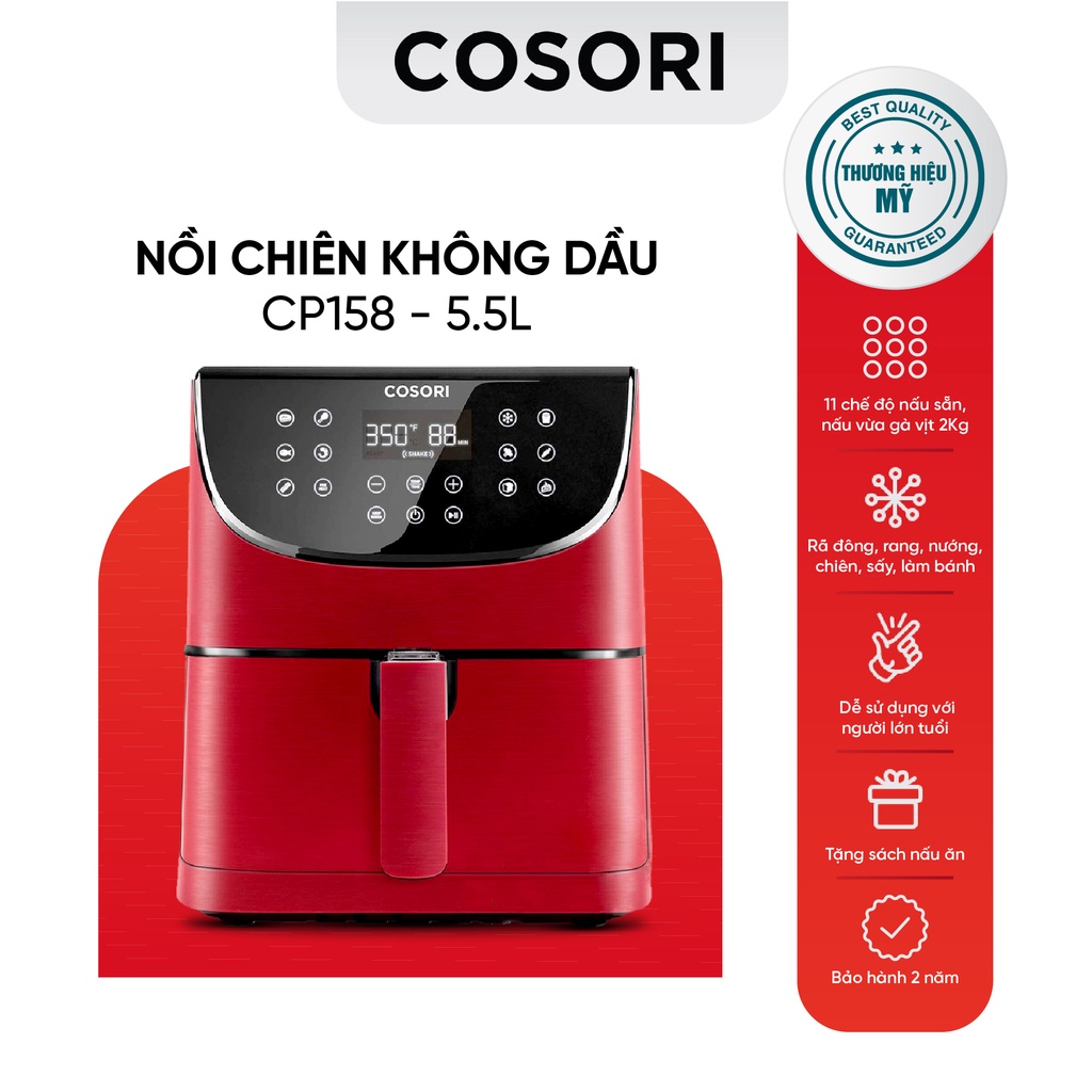 [Mã ELHADEV giảm 4% đơn 300K] Nồi chiên không dầu điện tử Cosori CP158- AF(5,5 lít) đỏ - Chính hãng bảo hành 2 năm